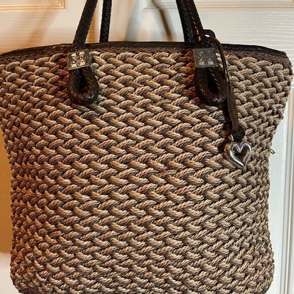 Brighton leather brown and brown woven straw shoulder bag silver tone accent - Picture 11 of 11